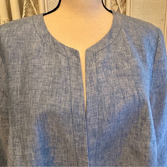 Talbots Blazer Chambray Blue Linen Open Front Collarless Jacket Plus size 20W - Picture 3 of 16
